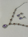 Purple Teardrop Diamond-Studded Earring and Necklace Set hypoallergenic jewelry| LetheLoom Jewelry