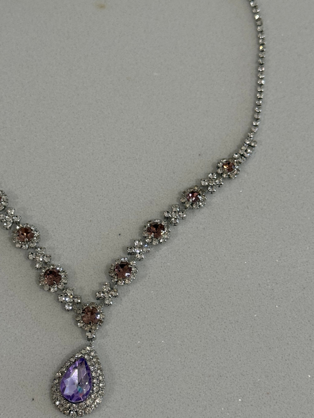 Purple Teardrop Diamond-Studded Earring and Necklace Set hypoallergenic jewelry| LetheLoom Jewelry