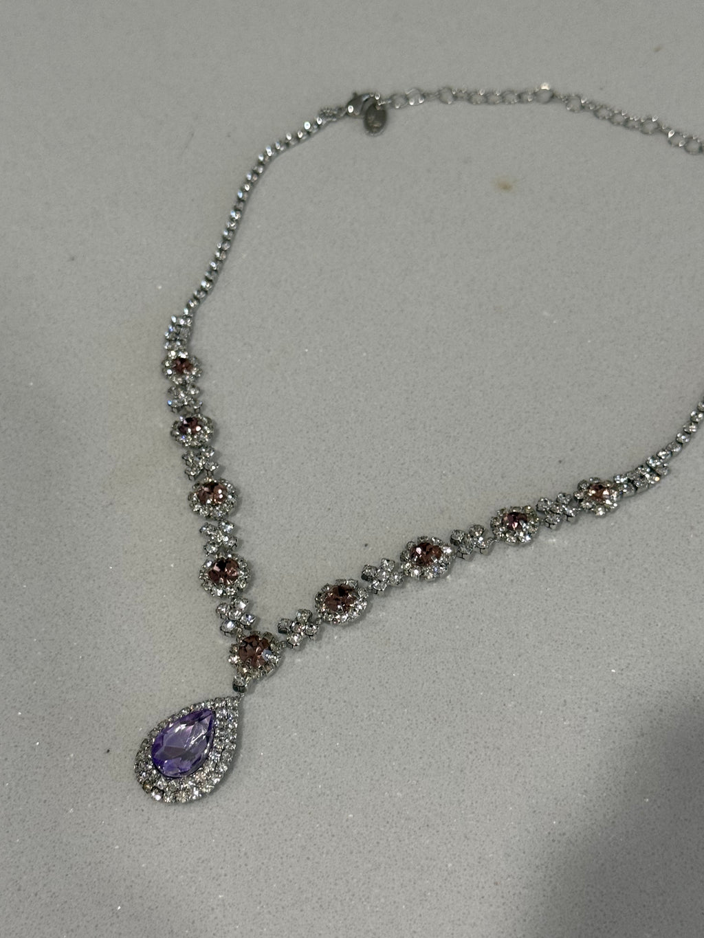 Purple Teardrop Diamond-Studded Earring and Necklace Set hypoallergenic jewelry| LetheLoom Jewelry