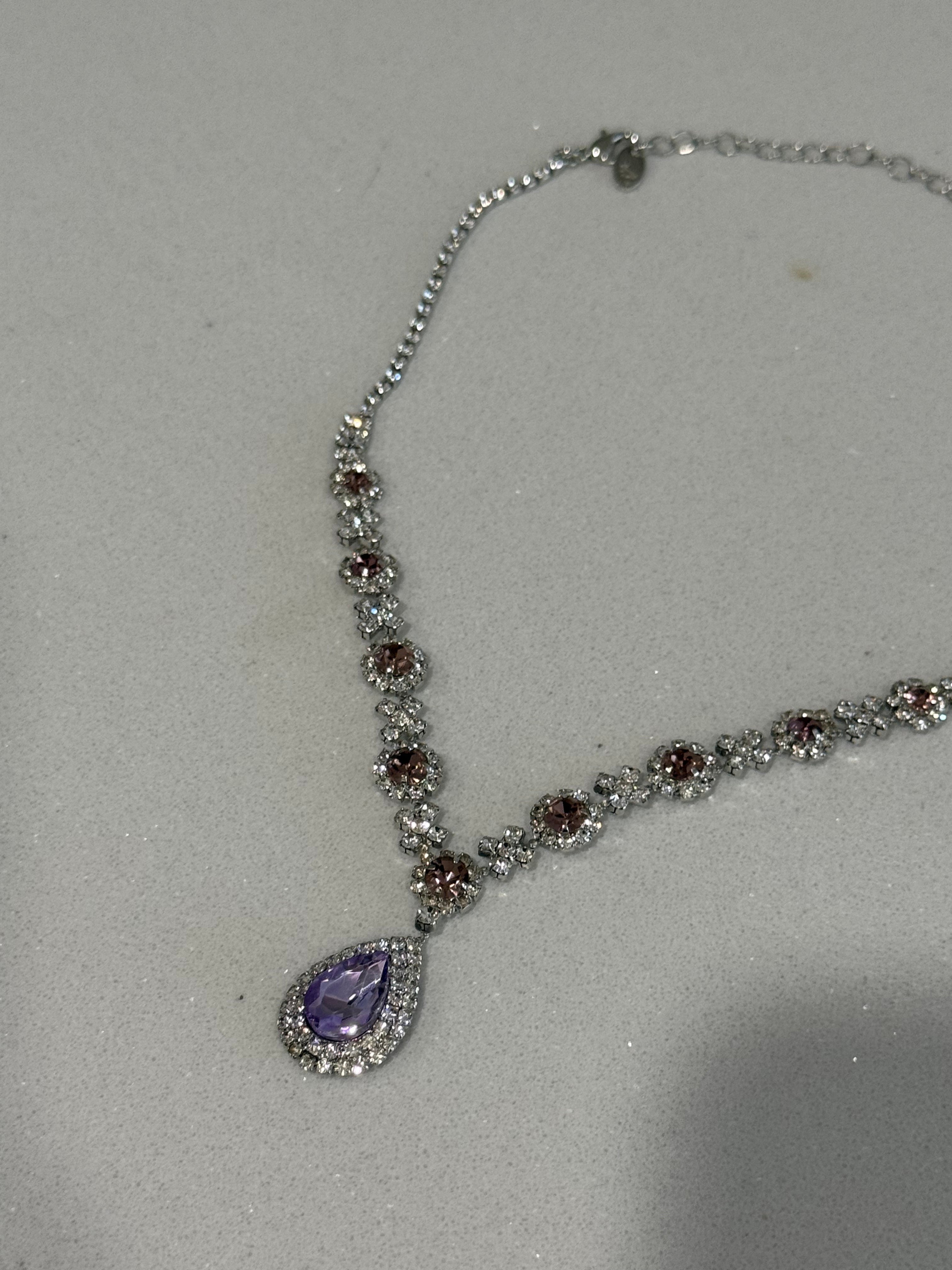 Purple Teardrop Diamond-Studded Earring and Necklace Set hypoallergenic jewelry| LetheLoom Jewelry