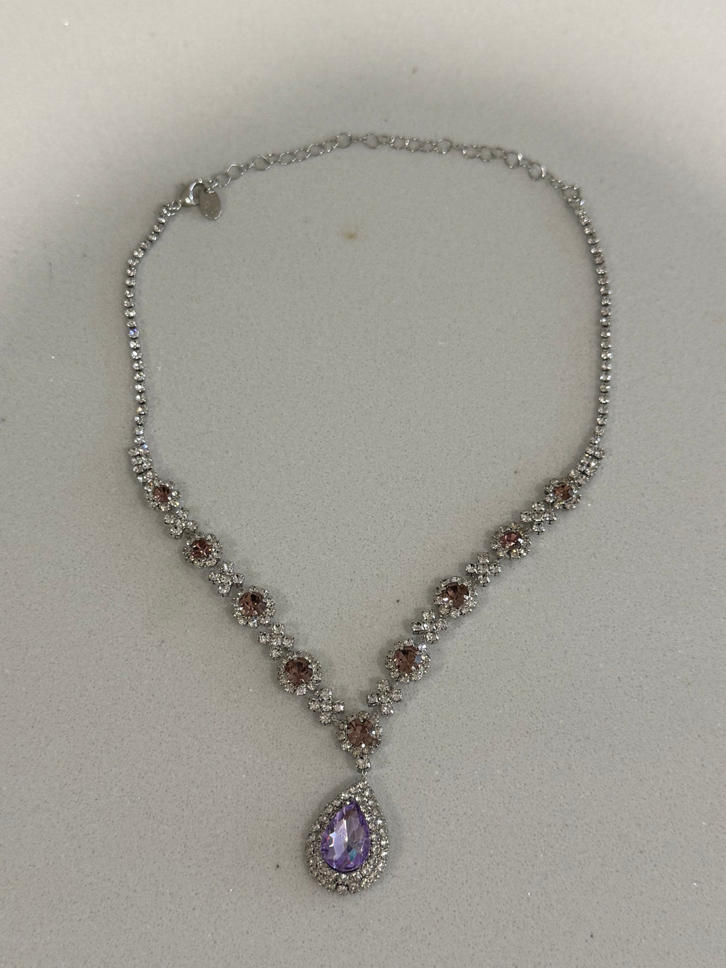 Purple Teardrop Diamond-Studded Earring and Necklace Set hypoallergenic jewelry| LetheLoom Jewelry