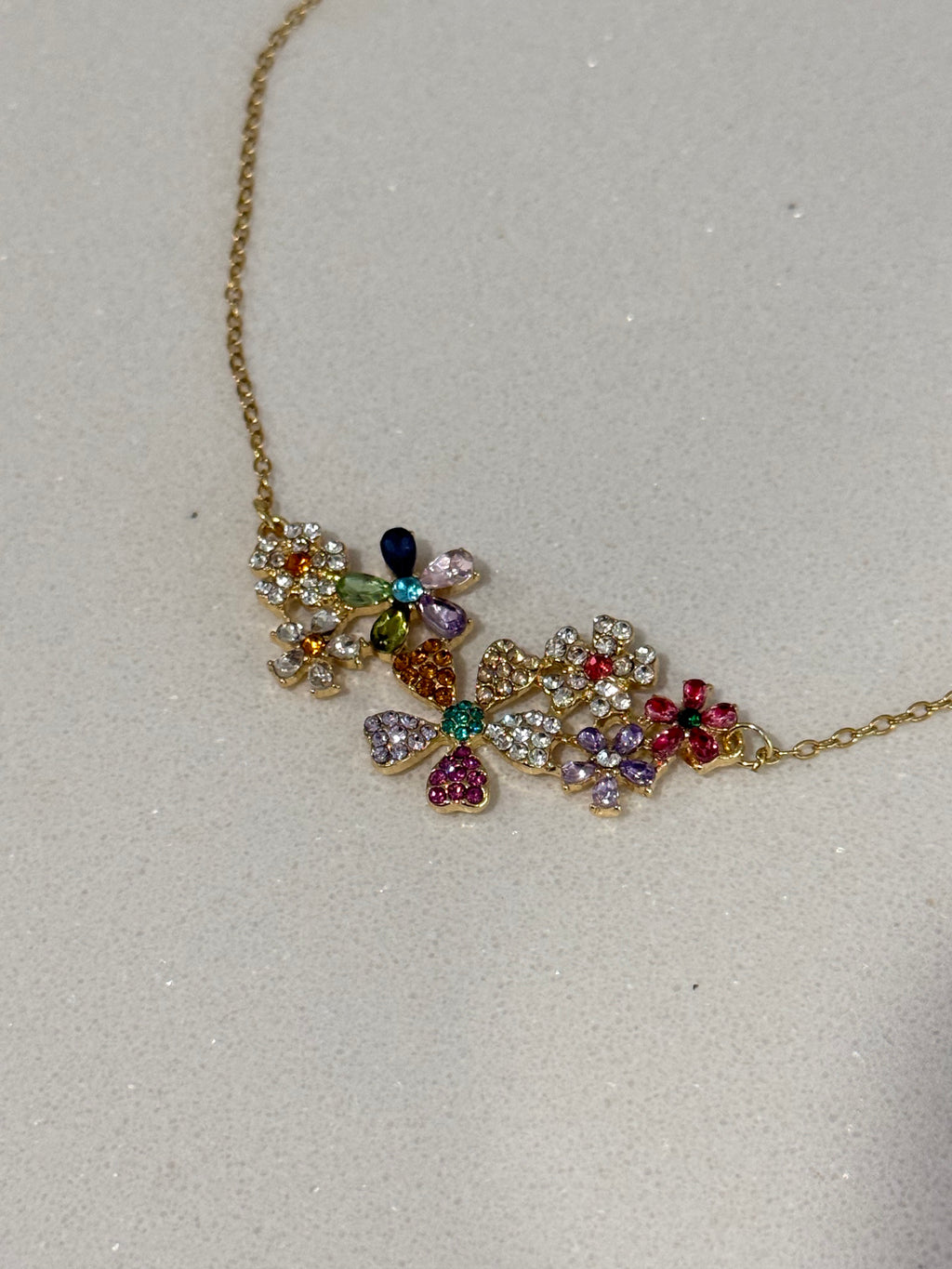 Stainless Steel Diamond-Studded Flower Pendant Necklace and Earring Set  hypoallergenic jewelry| LetheLoom Jewelry