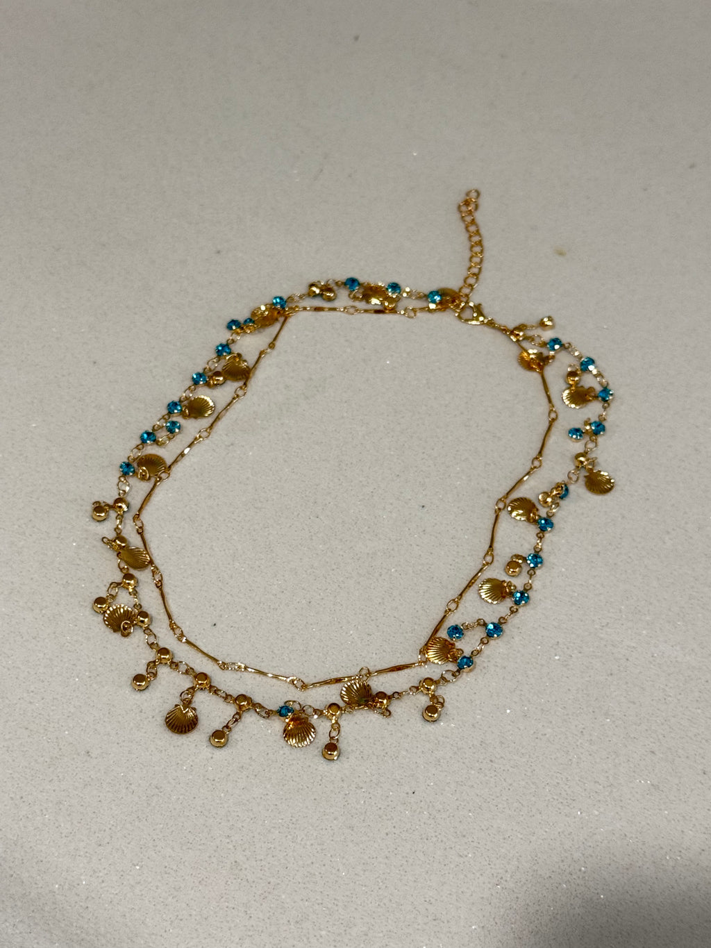 Blue Zircon and Gold-Coloured Shell Necklace hypoallergenic jewelry| LetheLoom Jewelry