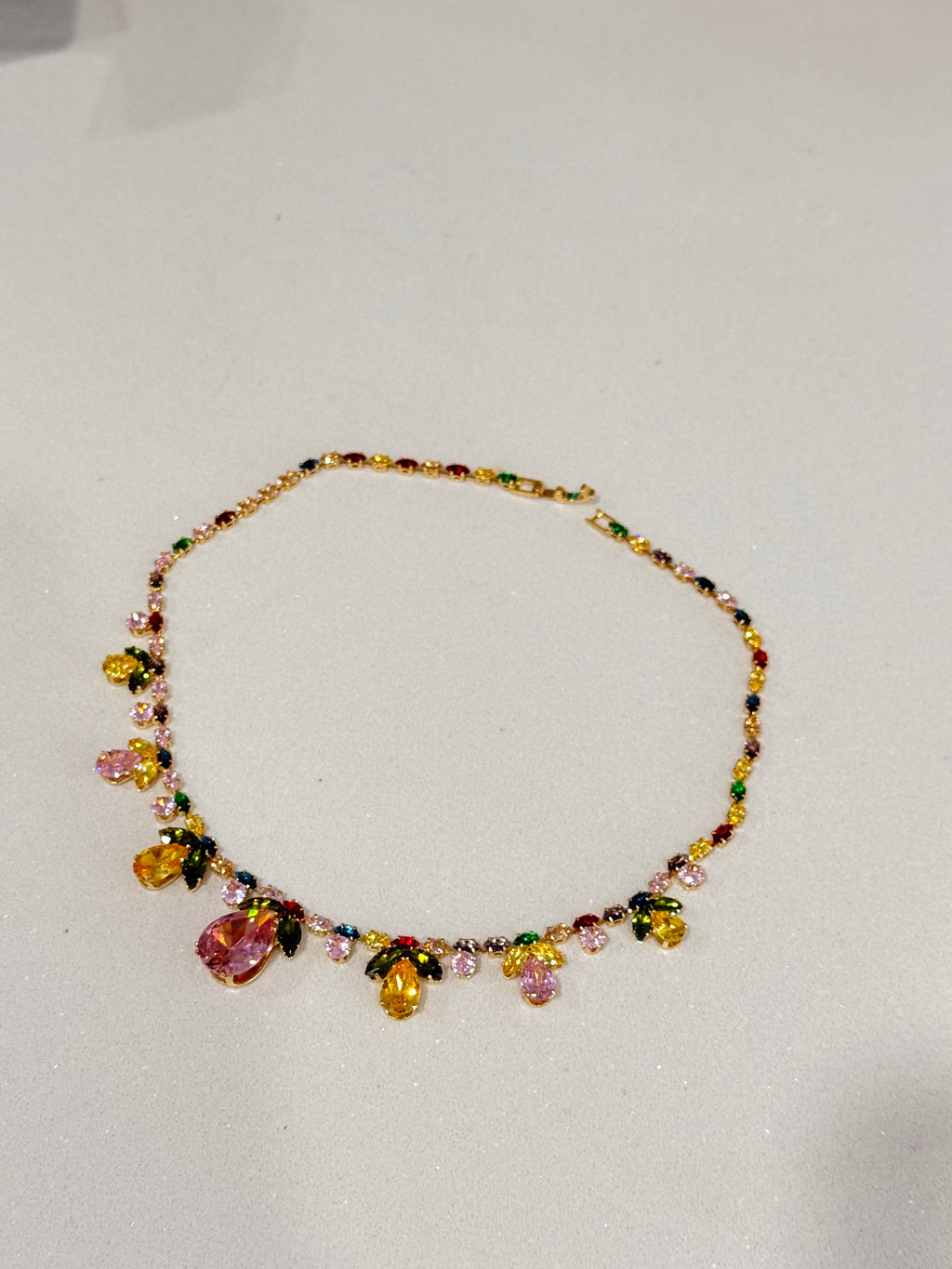 Colorful Zircon Teardrop and Leaf Necklace  hypoallergenic jewelry| LetheLoom Jewelry