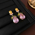 Colorful Leaf Drop Earrings with CZ stone| hypoallergenic jewelry| LetheLoom Jewelry