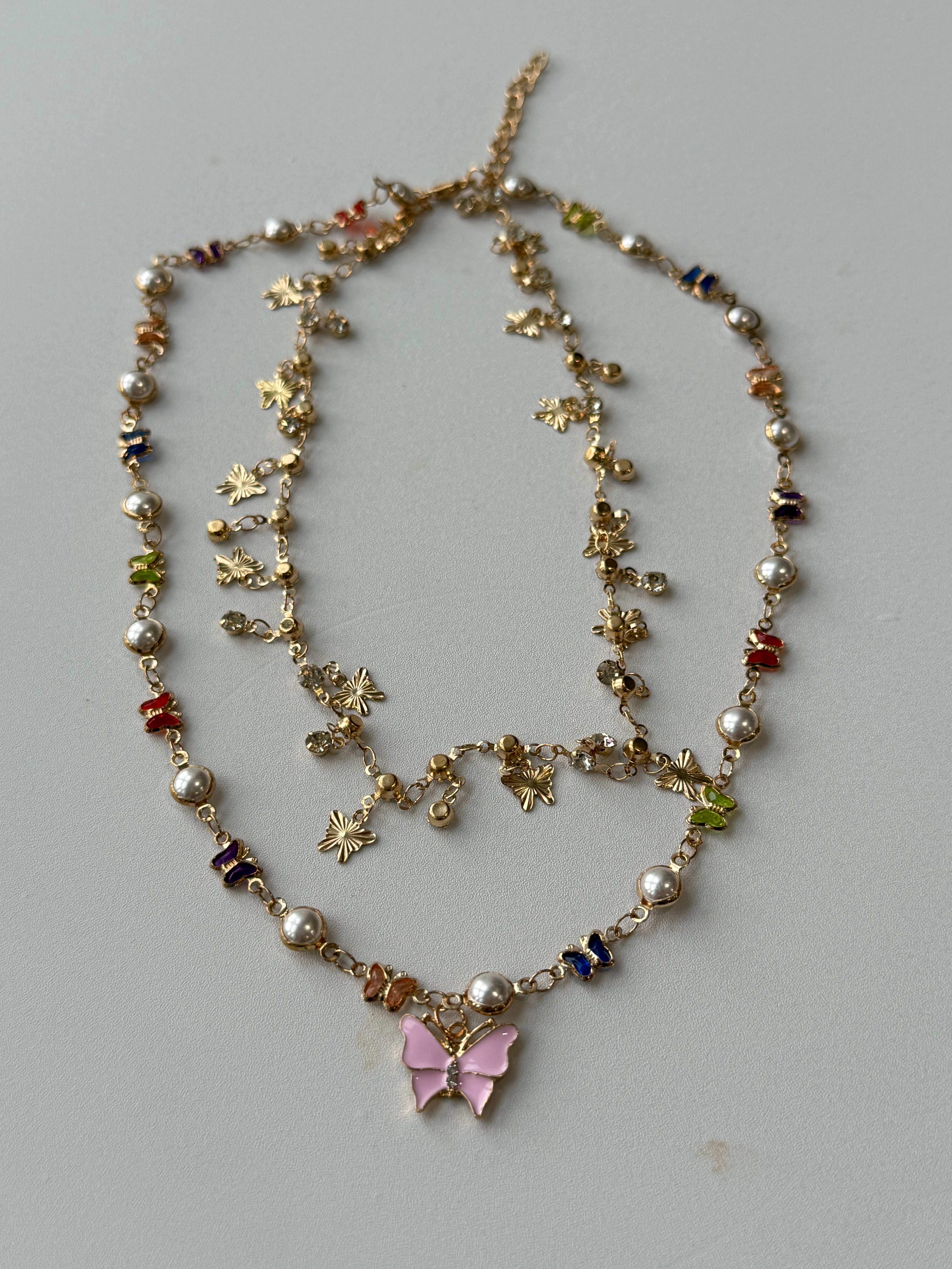 Colorful Cubic Zirconia Butterfly Tassel Necklace hypoallergenic jewelry| LetheLoom Jewelry