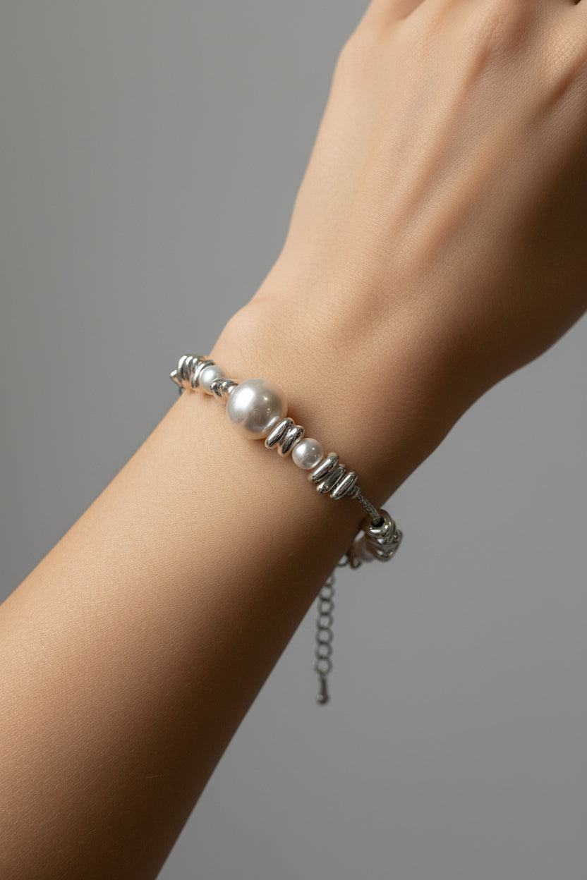 Silver Irregular Pearl Necklace and Bracelet| hypoallergenic jewelry
