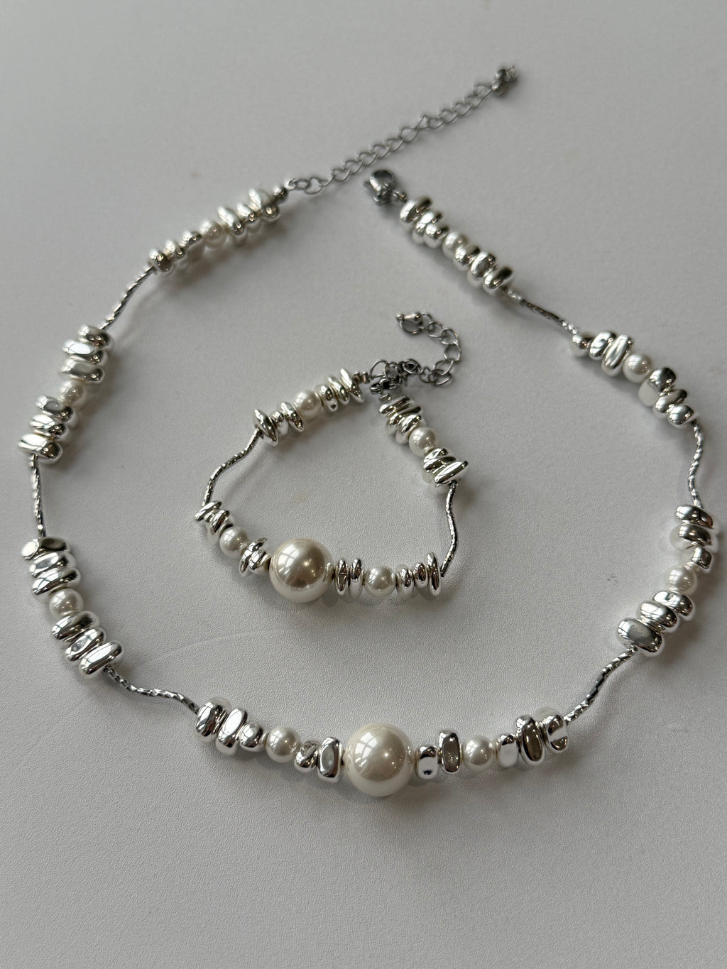 Silver Irregular Pearl Nexklace and Bracelet hypoallergenic jewelry| LetheLoom Jewelry