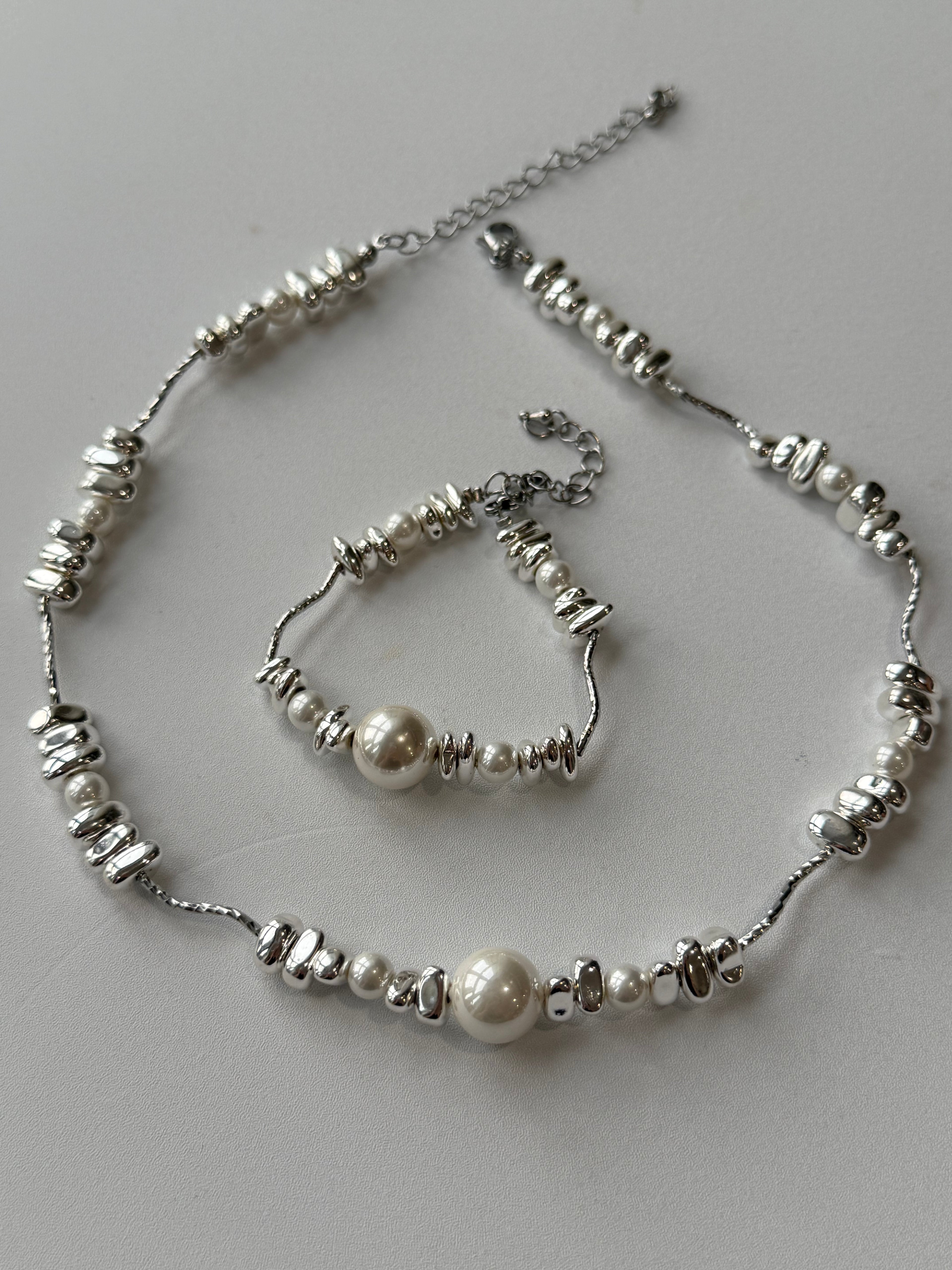 Silver Irregular Pearl Nexklace and Bracelet hypoallergenic jewelry| LetheLoom Jewelry