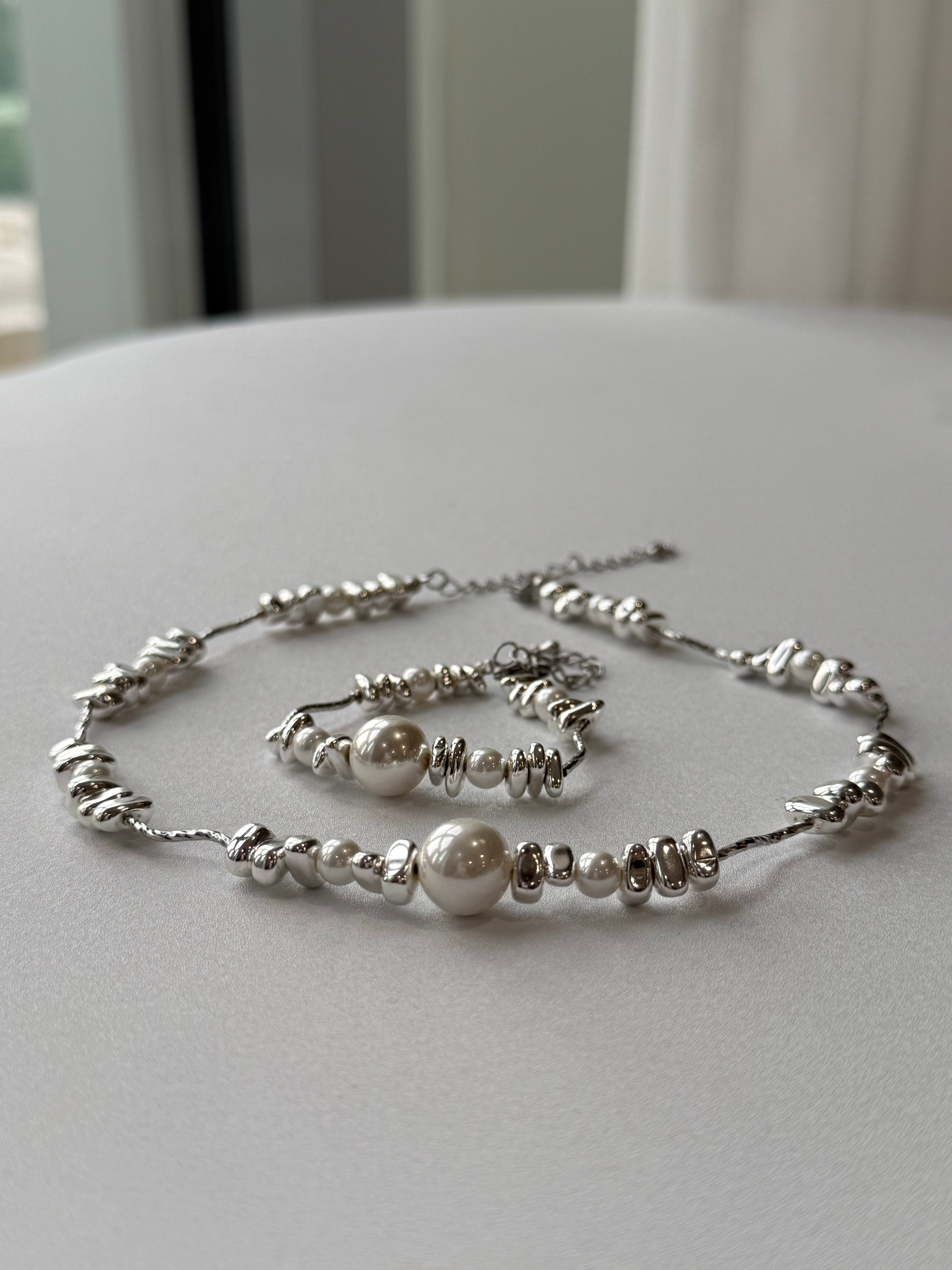 Silver Irregular Pearl Nexklace and Bracelet hypoallergenic jewelry| LetheLoom Jewelry