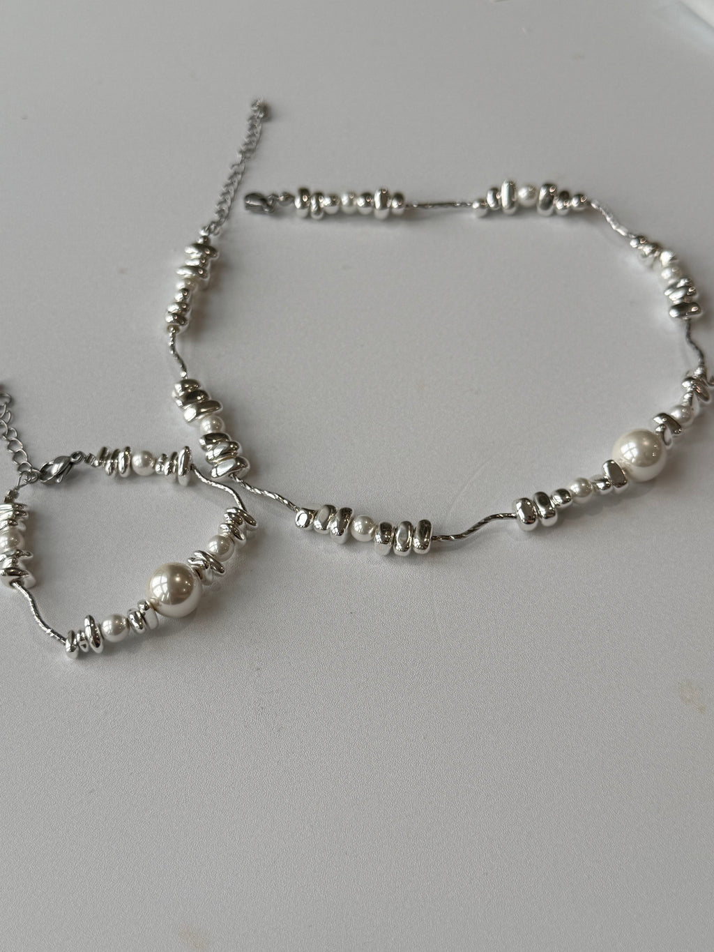Silver Irregular Pearl Nexklace and Bracelet hypoallergenic jewelry| LetheLoom Jewelry