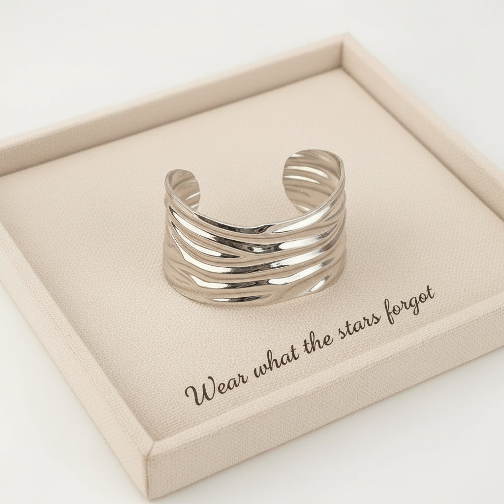 Geometric Textured Round Metal Open Cuff Bracelet| hypoallergenic jewelry