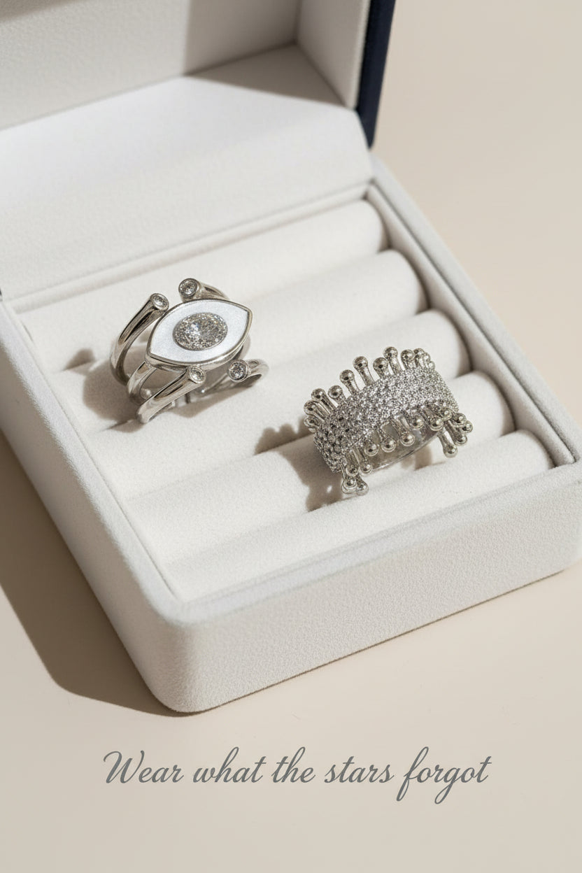 Sterling Silver Cubic Zirconia Row Ring Set| hypoallergenic jewelry