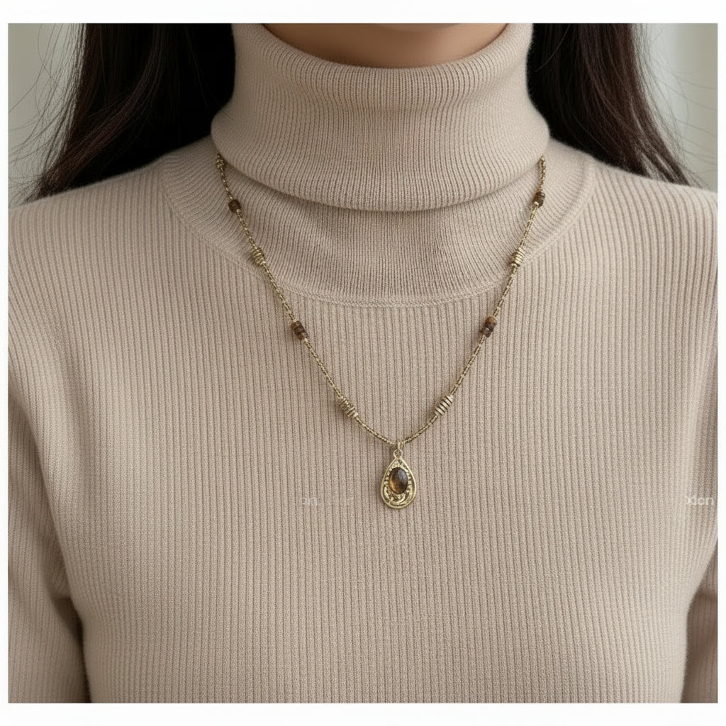 Tiger Eye Pendant Necklace| hypoallergenic jewelry