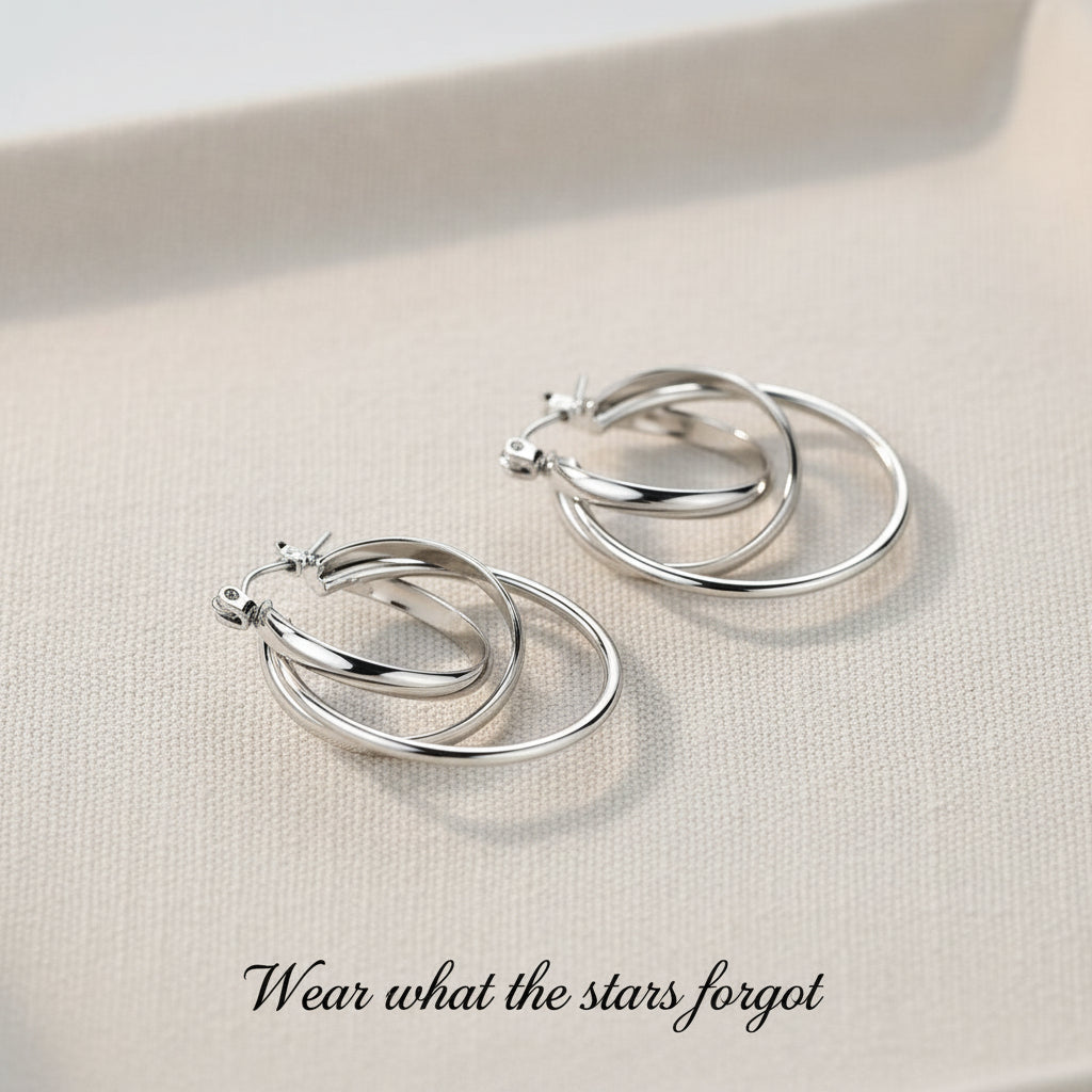 Interlocking Silver Hoop Earrings