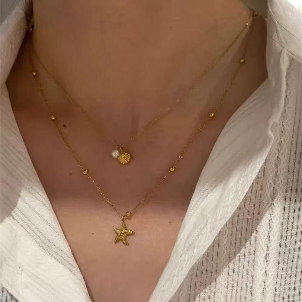 Seashell & Starfish Charm Necklace