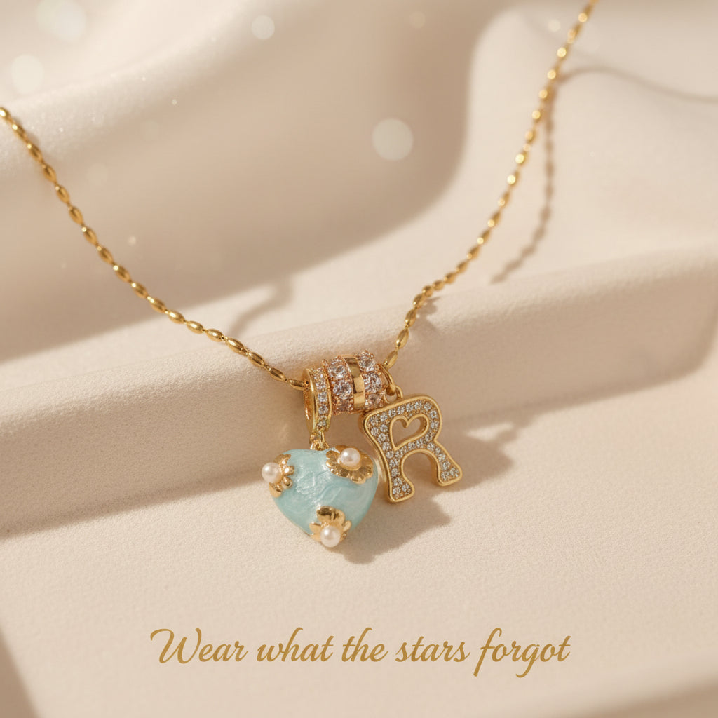 Blue Heart Initial Pendant Necklace