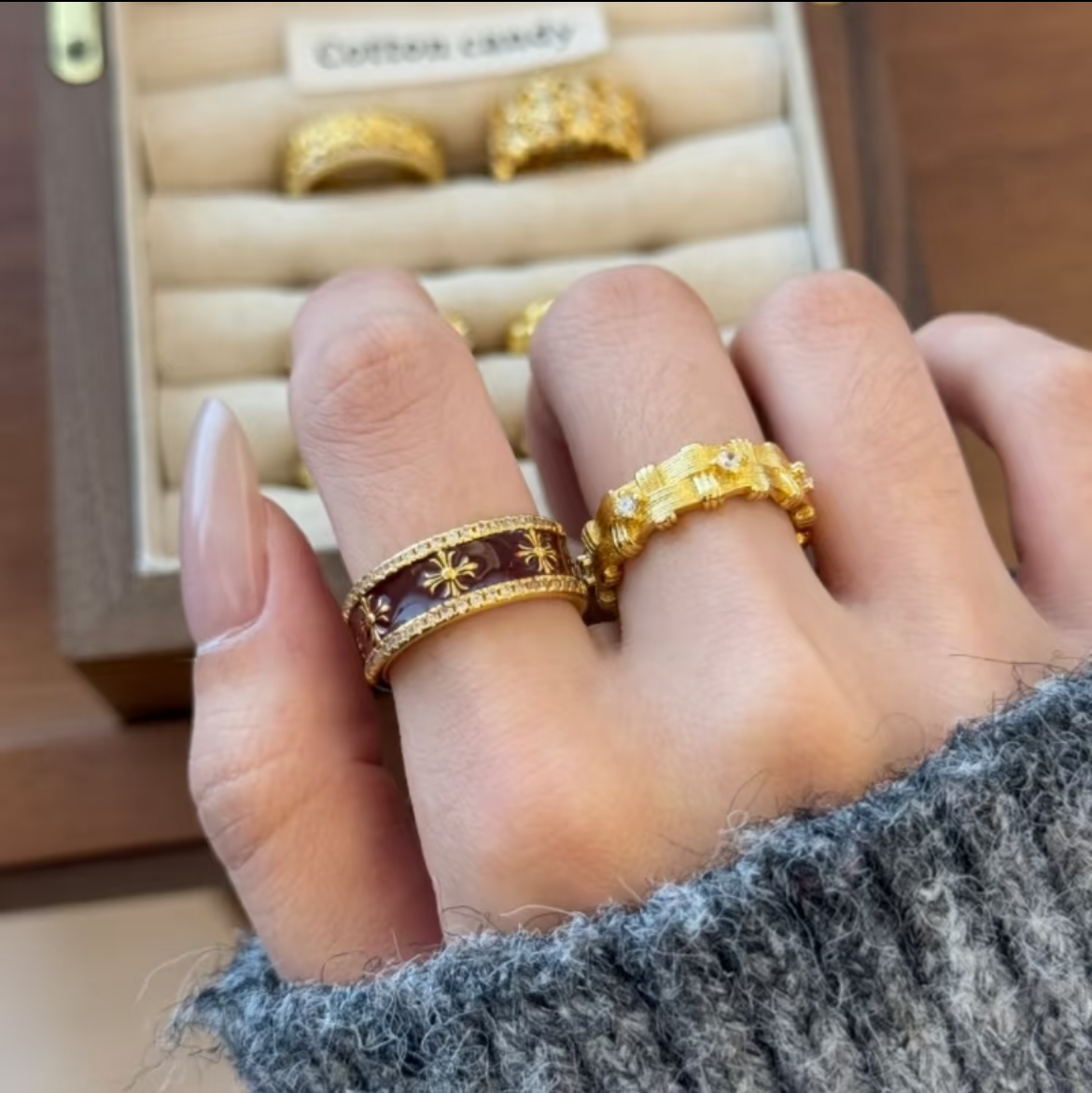 Vintage Red & Gold Stackable Ring Set