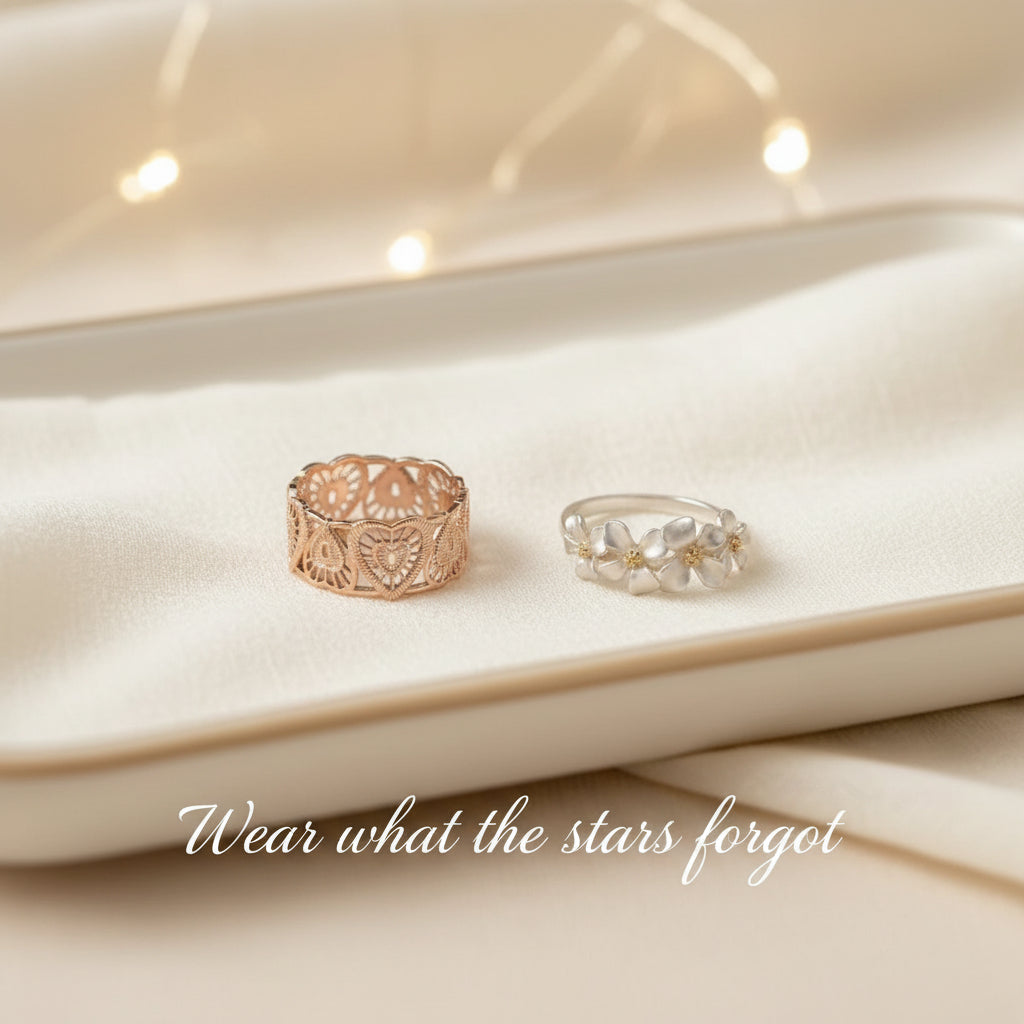 Vintage Heart Floral Ring Set