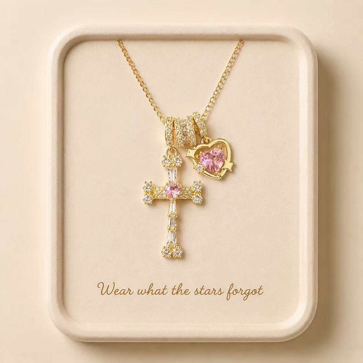 Playful Heart Cross Necklace