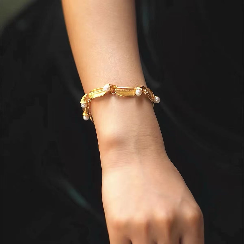 Golden Leaf Pearl Bracele