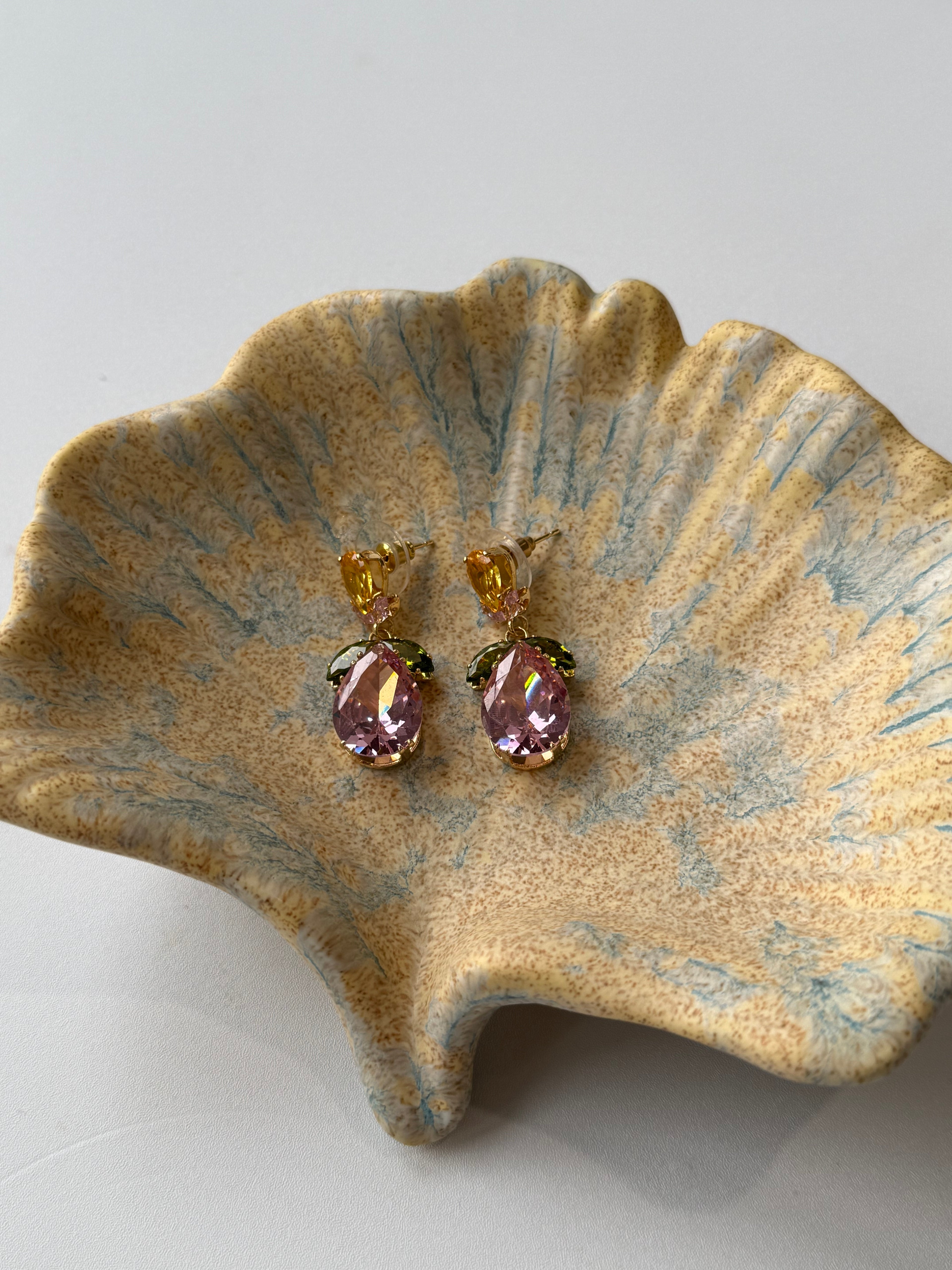 Colorful Leaf Drop Earrings with CZ stone| hypoallergenic jewelry| LetheLoom Jewelry