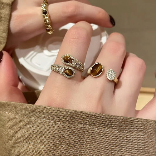 Brown Snake Pattern Tiger Eye Open Ring| hypoallergenic jewelry
