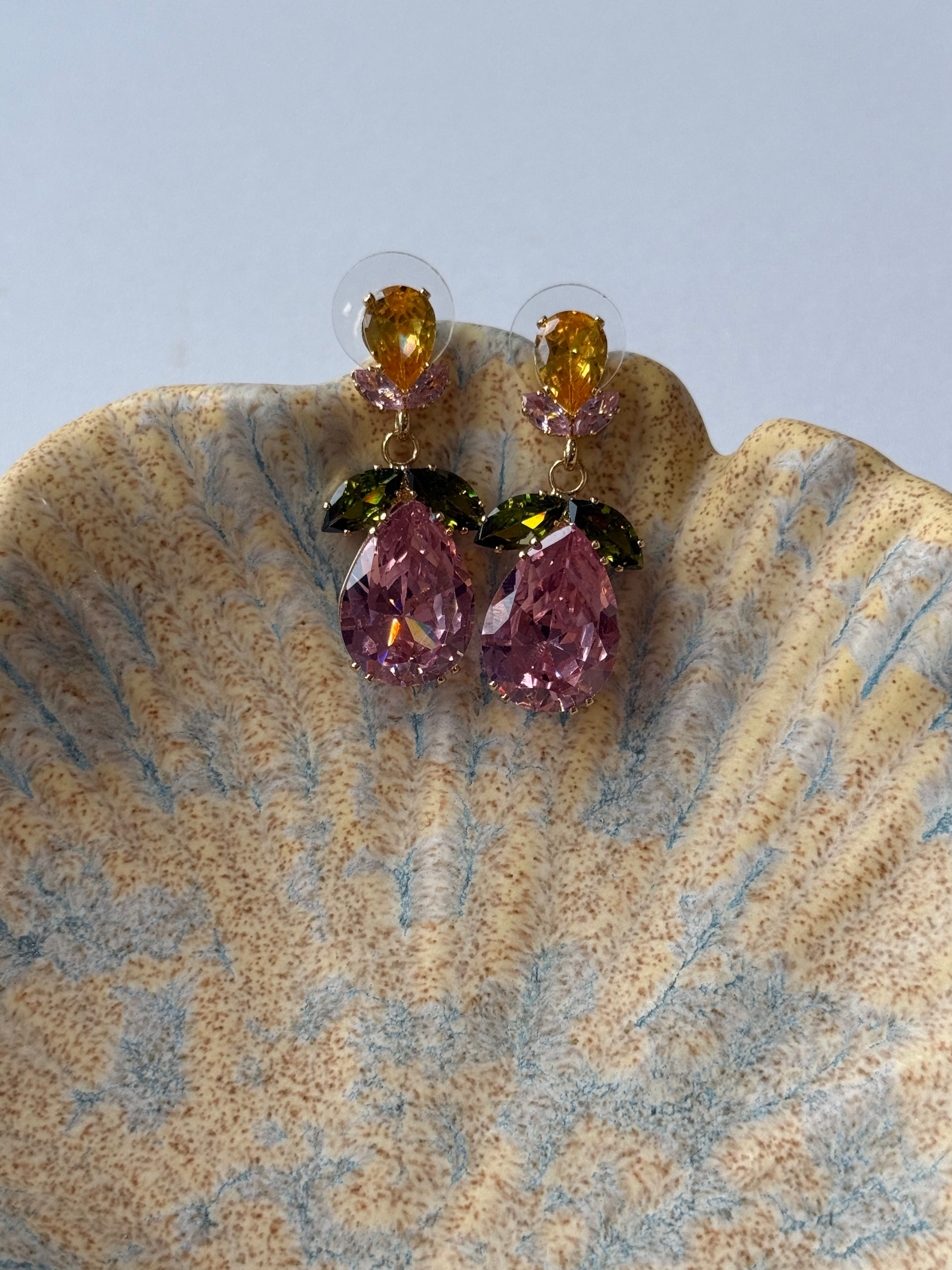 Colorful Leaf Drop Earrings with CZ stone| hypoallergenic jewelry| LetheLoom Jewelry