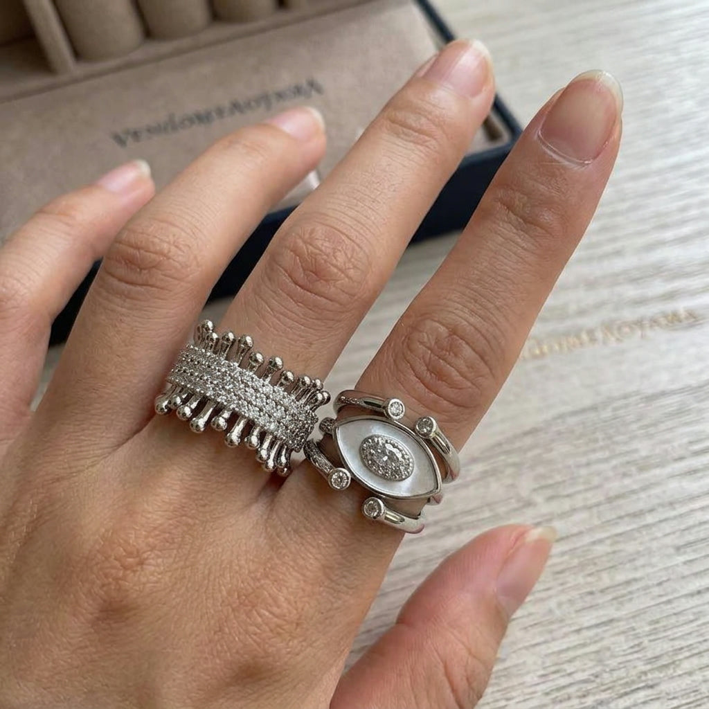 Sterling Silver Cubic Zirconia Row Ring Set| hypoallergenic jewelry