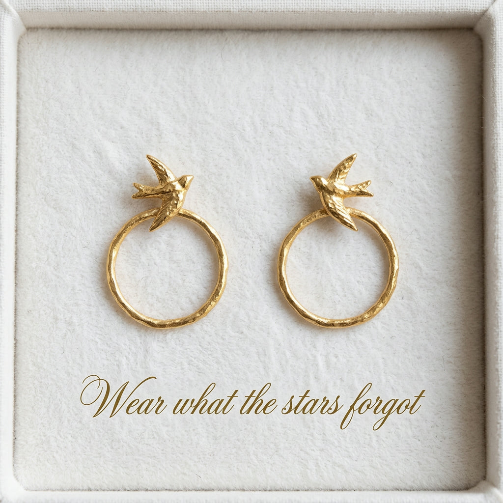 Golden Bird Charm Hoop Earrings