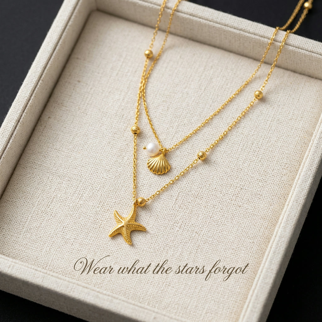 Seashell & Starfish Charm Necklace