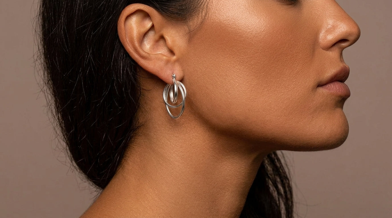 Interlocking Silver Hoop Earrings